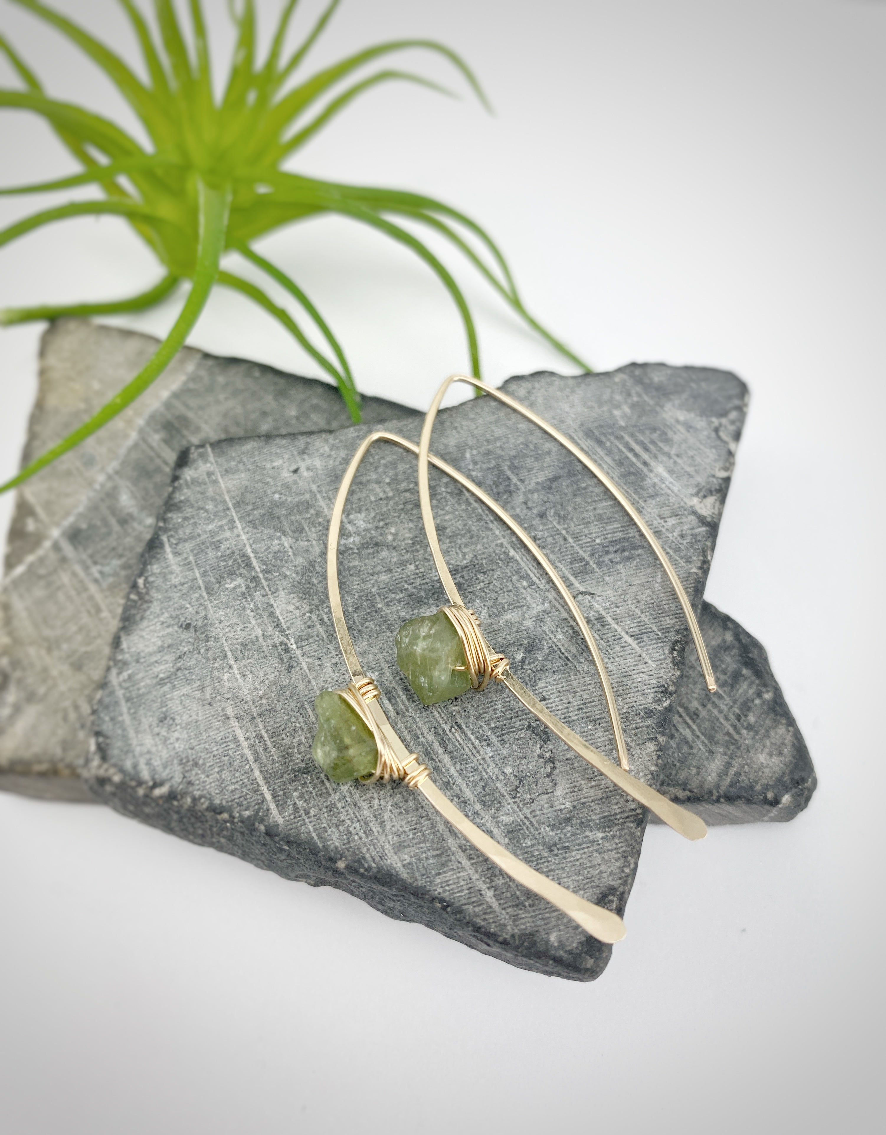 Raw Peridot Threader Earrings