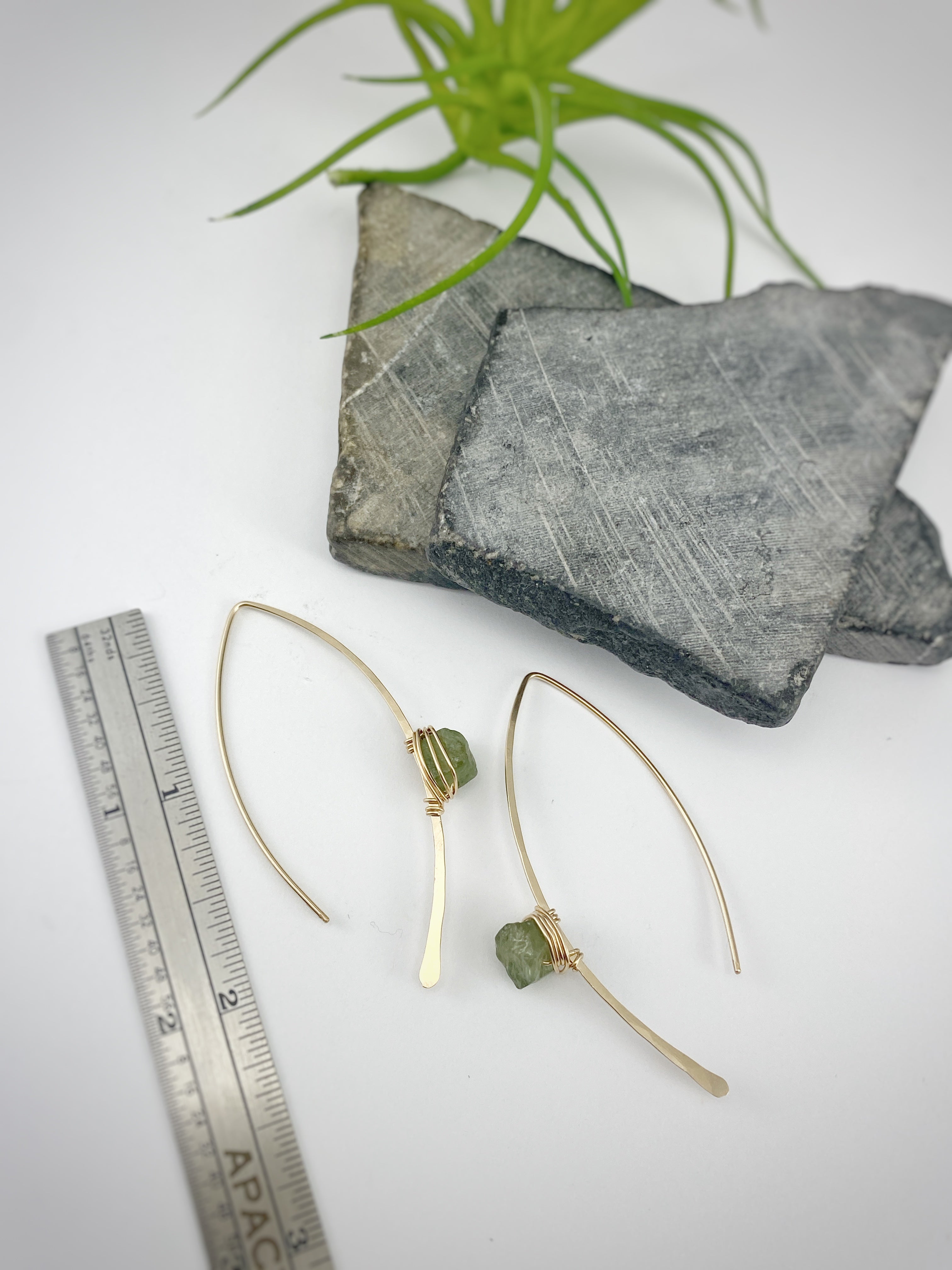 Raw Peridot Threader Earrings