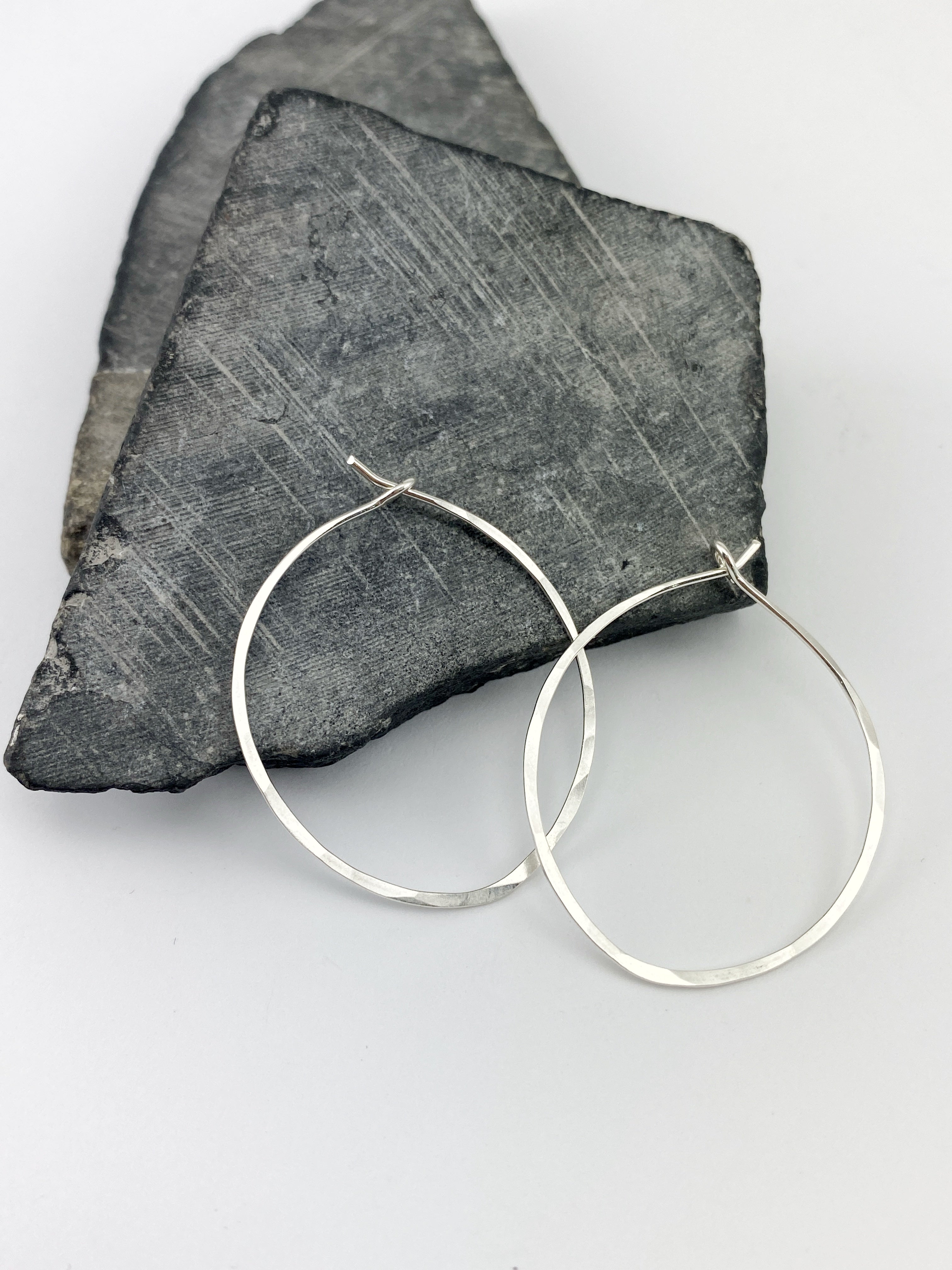 Hand-Forged Sterling Silver Oval Hoops