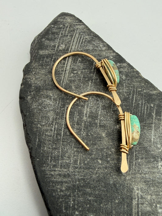 Hand-forged Gold Arch Earrings | Sleeping Beauty Turquoise