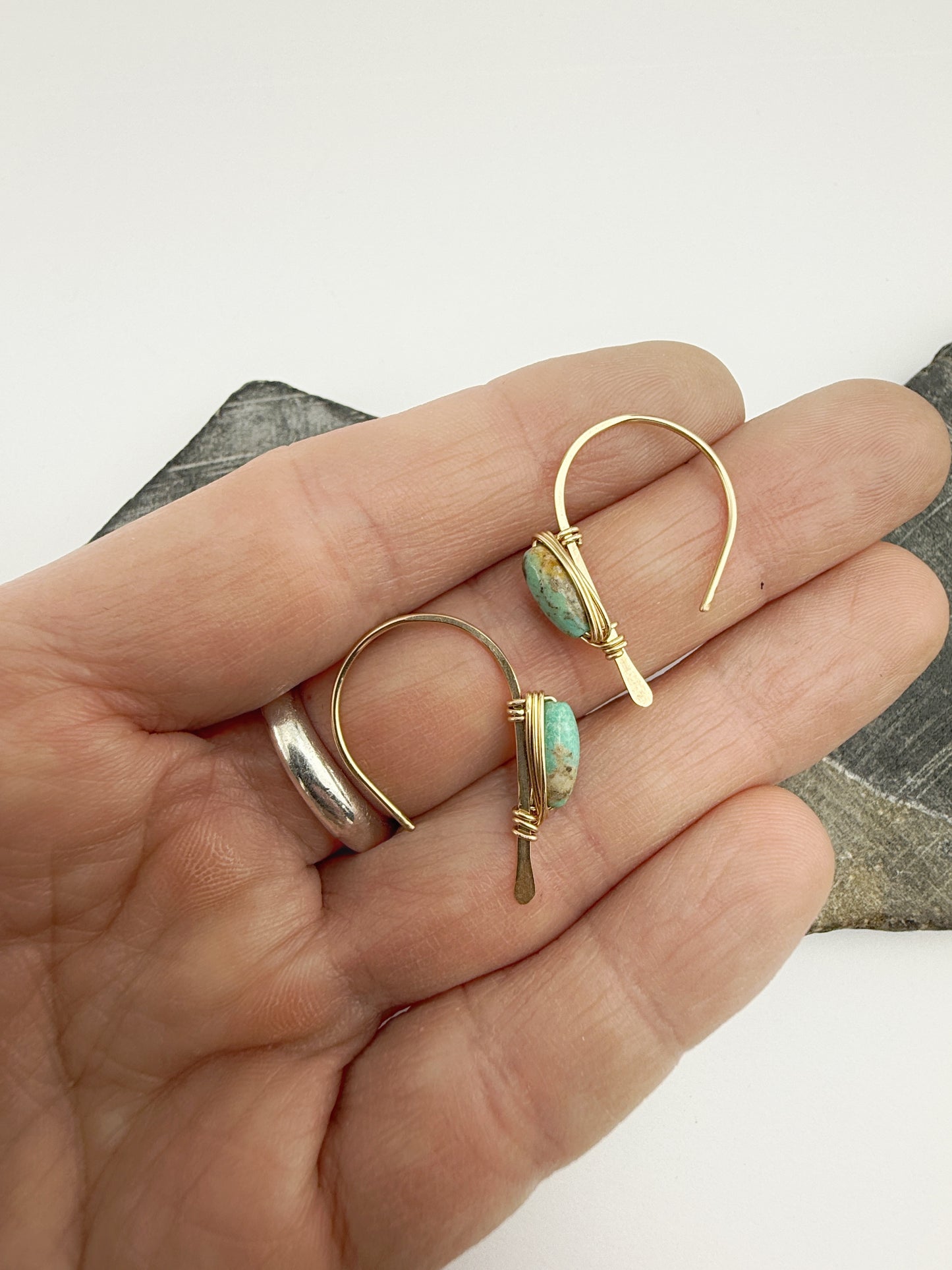 Hand-forged Gold Arch Earrings | Sleeping Beauty Turquoise