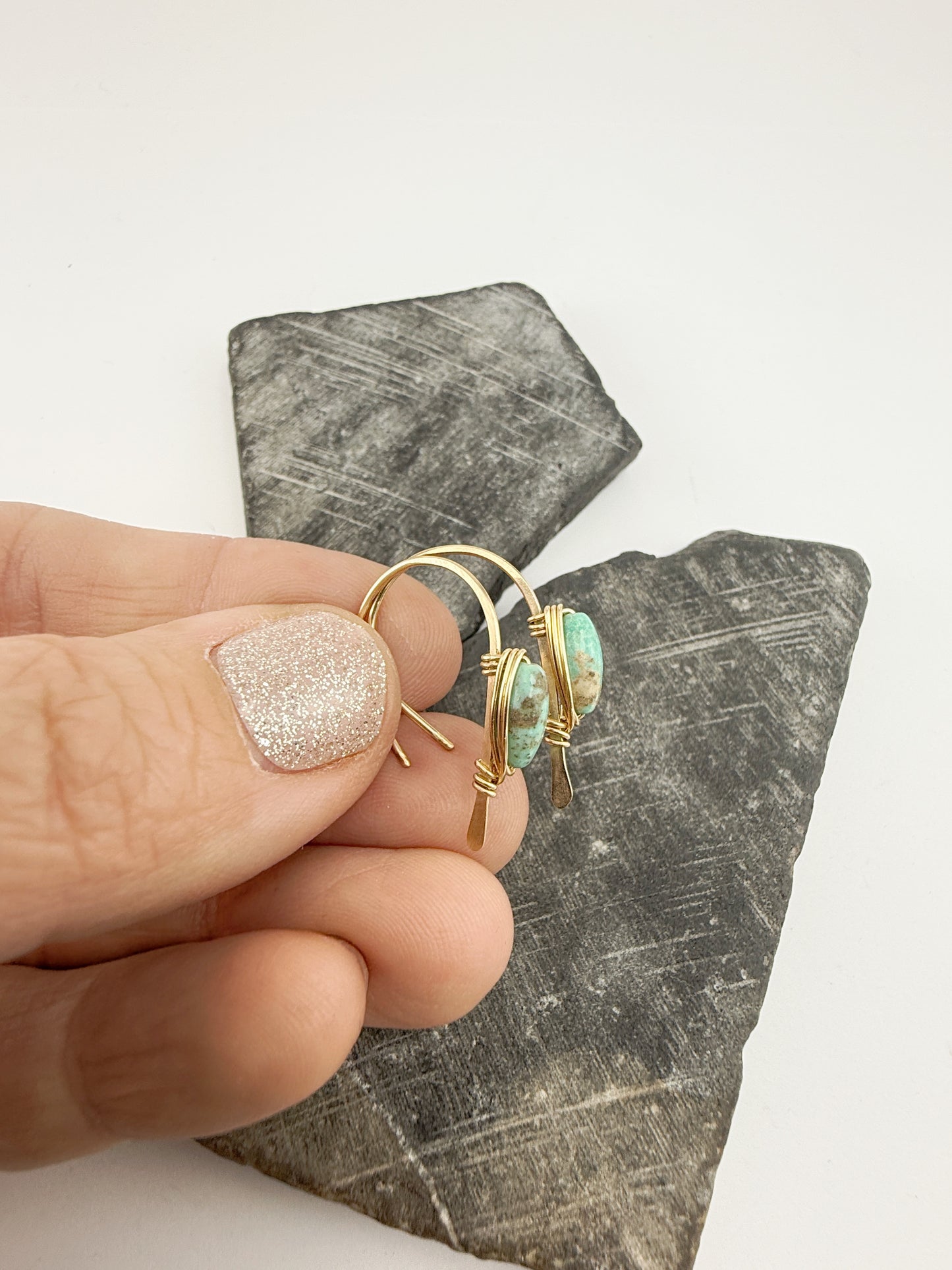 Hand-forged Gold Arch Earrings | Sleeping Beauty Turquoise