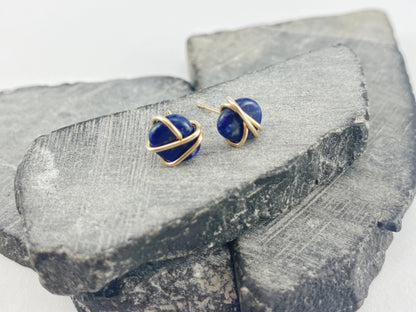 Lapis Gold Stud Earrings | Gold Lapis Stud Earrings | Gold Studs | Gemstone Posts Earrings | Minimalist Posts | Blue Stone | Small Dainty Studs | Geometric Earring
