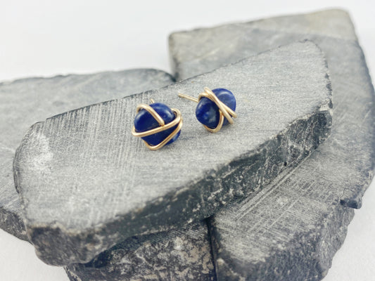 Lapis Gold Stud Earrings | Gold Lapis Stud Earrings | Gold Studs | Gemstone Posts Earrings | Minimalist Posts | Blue Stone | Small Dainty Studs | Geometric Earring