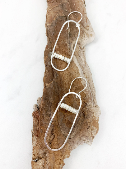 Oval Strug Sterling Silver Hoops with White Sapphires
