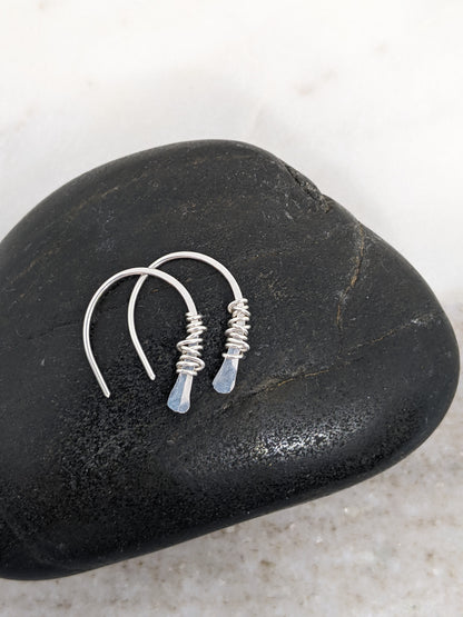 Silver Horseshoe Threader with Silver Wrap | Huggie Hoops | Dainty Earrings | Tiny Earrings | Small Boho Earrings | Mini Earrings | Open Hoop | Horseshoe Earrings