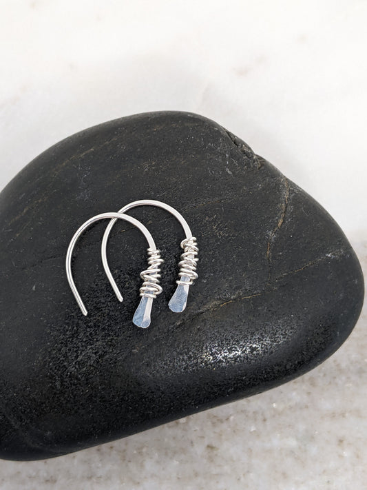 Silver Horseshoe Threader with Silver Wrap | Huggie Hoops | Dainty Earrings | Tiny Earrings | Small Boho Earrings | Mini Earrings | Open Hoop | Horseshoe Earrings
