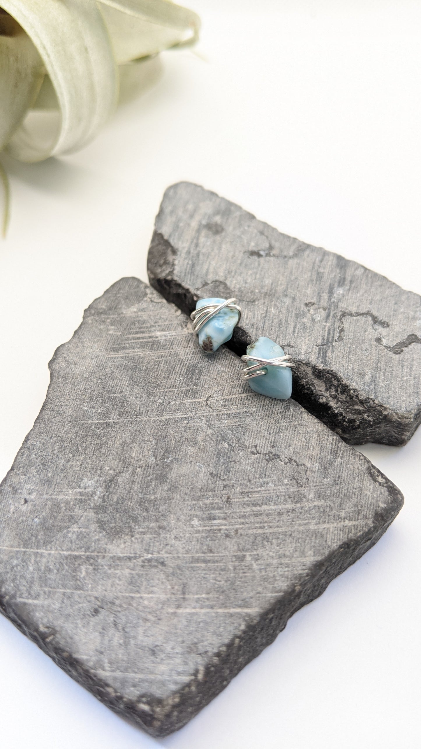 Silver Wrapped Larimar Stud Earrings | Boho Studs | Gemstone Posts | Dainty Earrings | Minimalist Earrings | Crystal Earrings | Healing Crystals