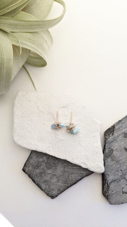 Rose Gold Wrapped Larimar Stud Earrings | Boho Studs | Gemstone Posts | Dainty Earrings | Minimalist Earrings | Crystal Earrings | Healing Crystals