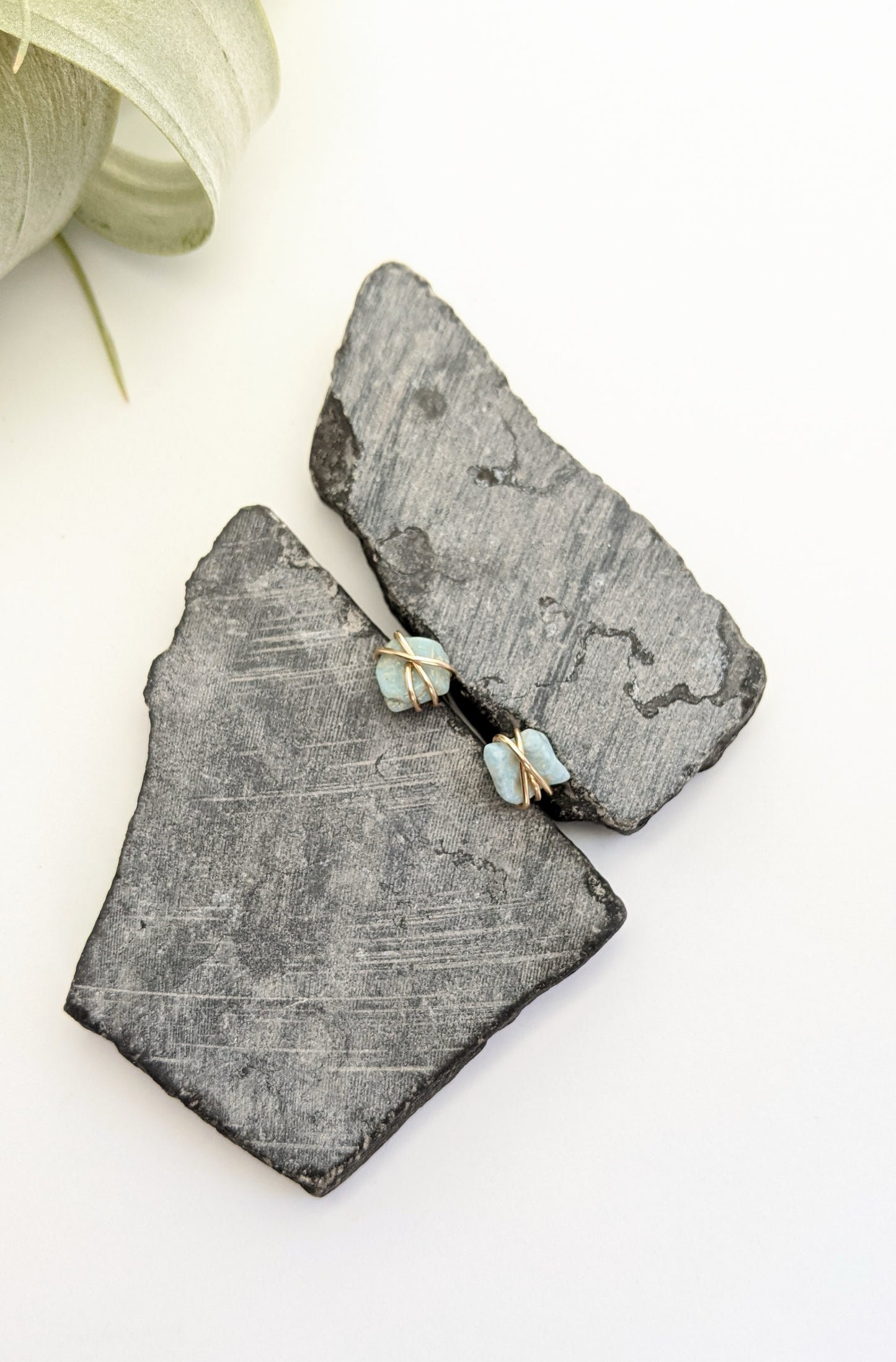 Gold Wrapped Larimar Stud Earrings | Boho Studs | Gemstone Posts | Dainty Earrings | Minimalist Earrings | Crystal Earrings | Healing Crystals
