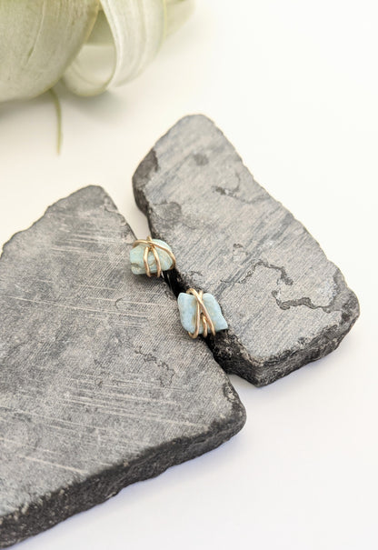 Gold Wrapped Larimar Stud Earrings | Boho Studs | Gemstone Posts | Dainty Earrings | Minimalist Earrings | Crystal Earrings | Healing Crystals