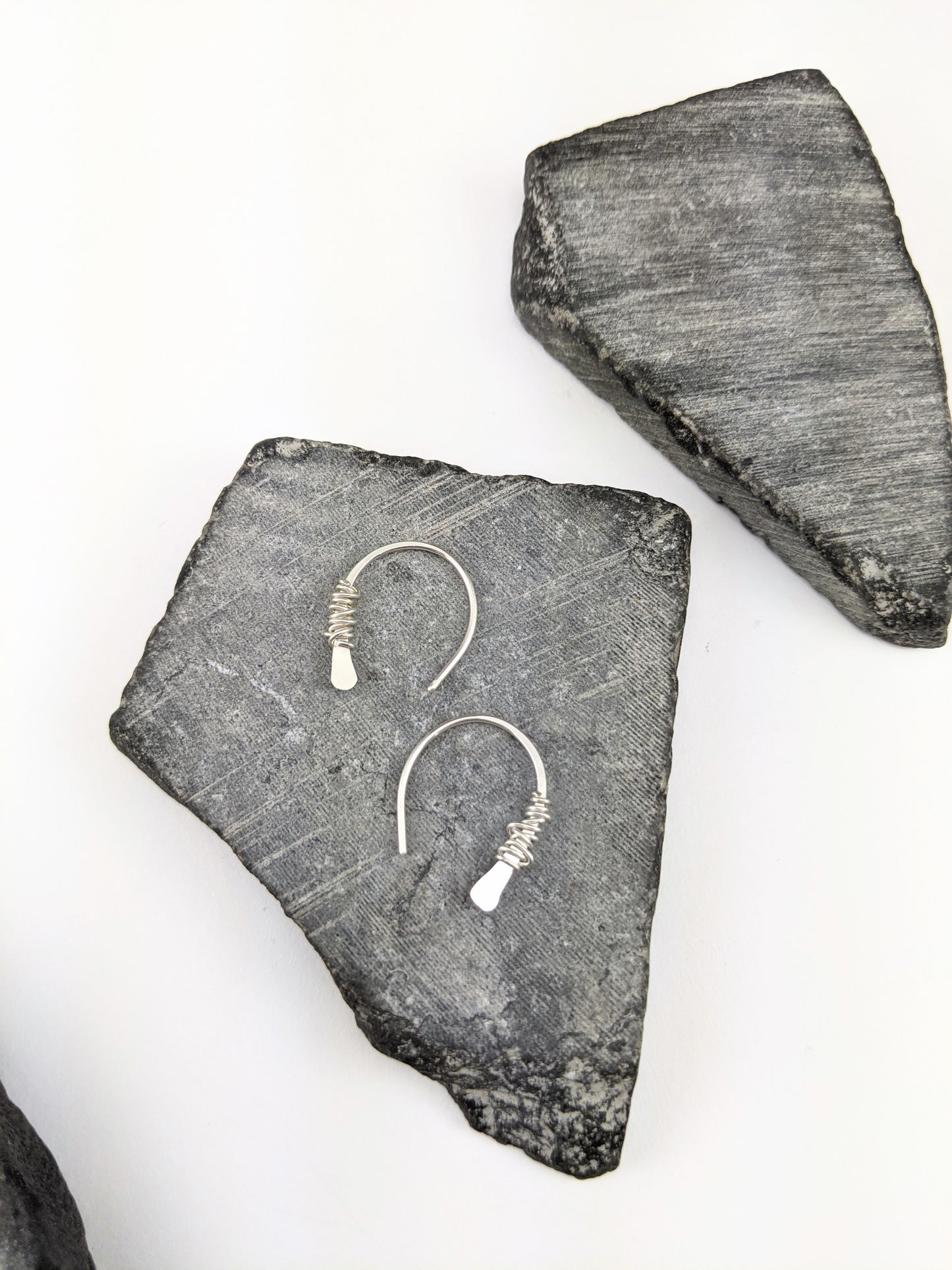 Silver Horseshoe Threader with Silver Wrap | Huggie Hoops | Dainty Earrings | Tiny Earrings | Small Boho Earrings | Mini Earrings | Open Hoop | Horseshoe Earrings