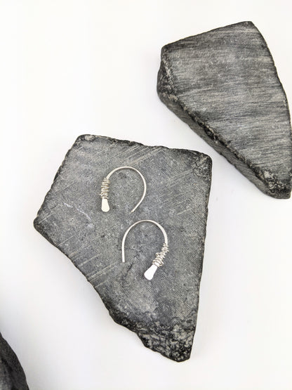 Silver Horseshoe Threader with Silver Wrap | Huggie Hoops | Dainty Earrings | Tiny Earrings | Small Boho Earrings | Mini Earrings | Open Hoop | Horseshoe Earrings