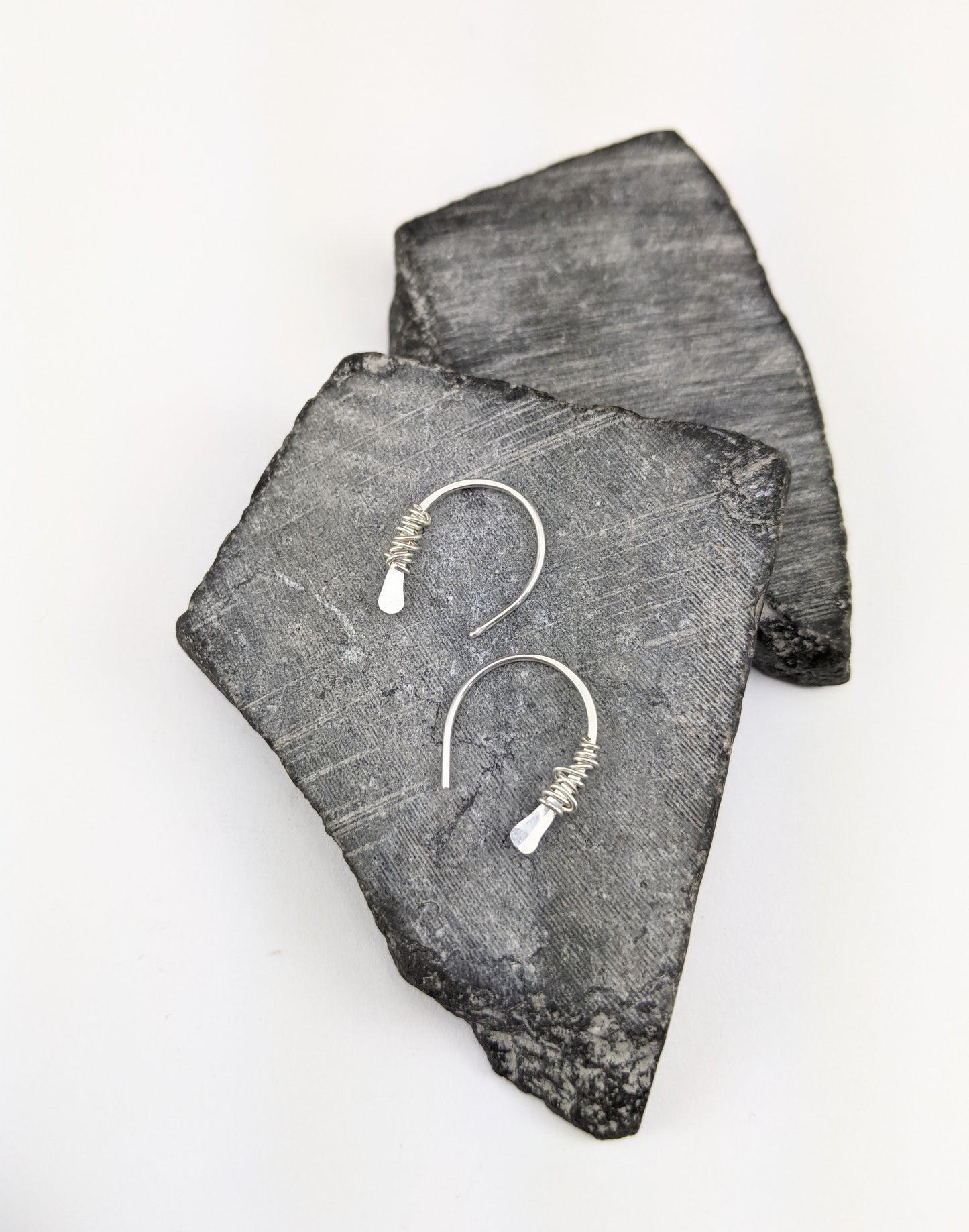 Silver Horseshoe Threader with Silver Wrap | Huggie Hoops | Dainty Earrings | Tiny Earrings | Small Boho Earrings | Mini Earrings | Open Hoop | Horseshoe Earrings