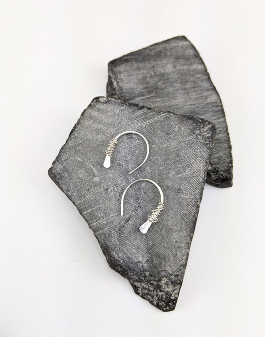 Silver Horseshoe Threader with Silver Wrap | Huggie Hoops | Dainty Earrings | Tiny Earrings | Small Boho Earrings | Mini Earrings | Open Hoop | Horseshoe Earrings