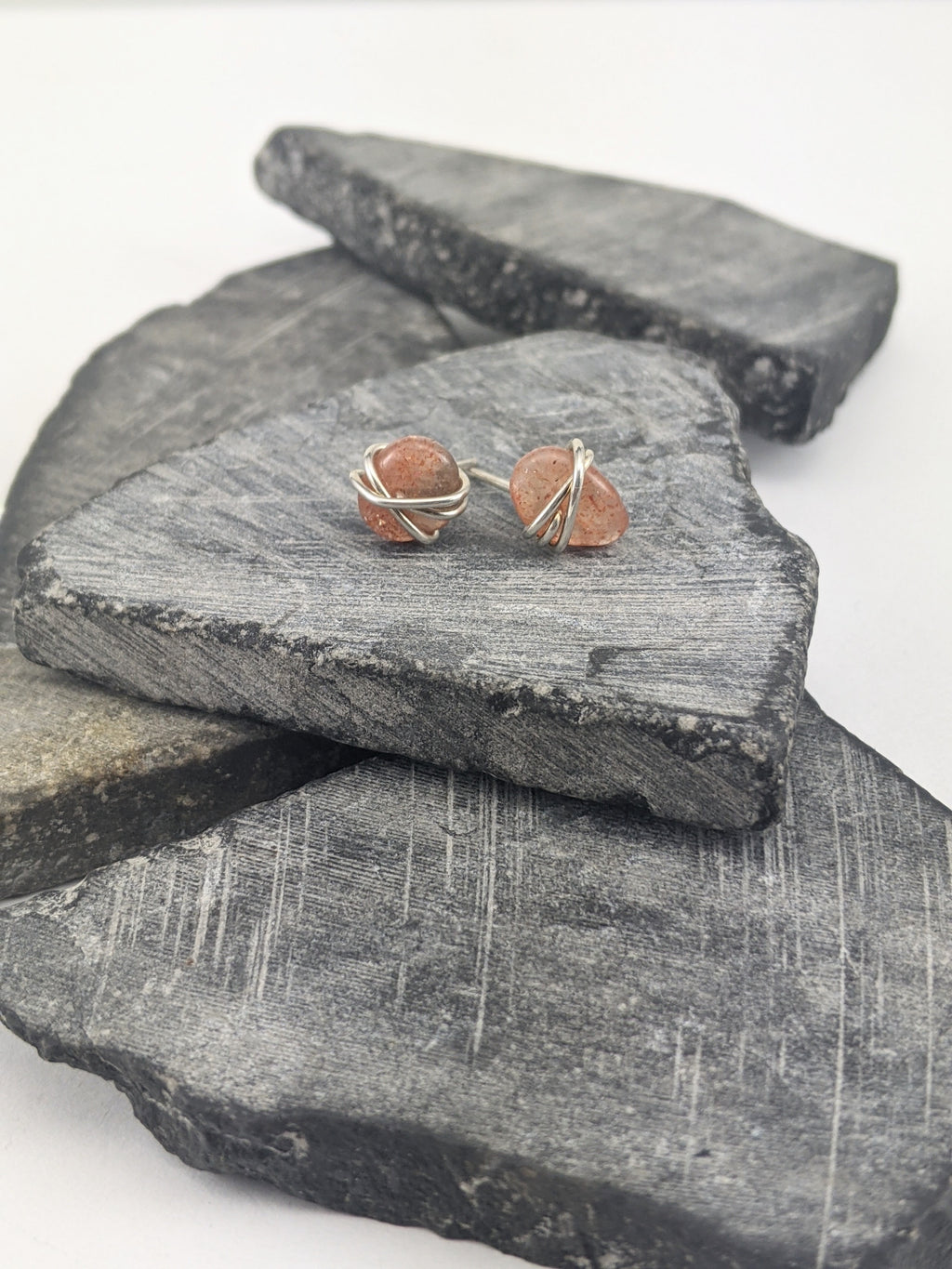 Silver Wrapped Sunstone Stud Earrings | Gemstone Studs | Dainty Earrings | Sunstone Studs | Delicate Earrings | Post Earrings | Small Boho Earrings