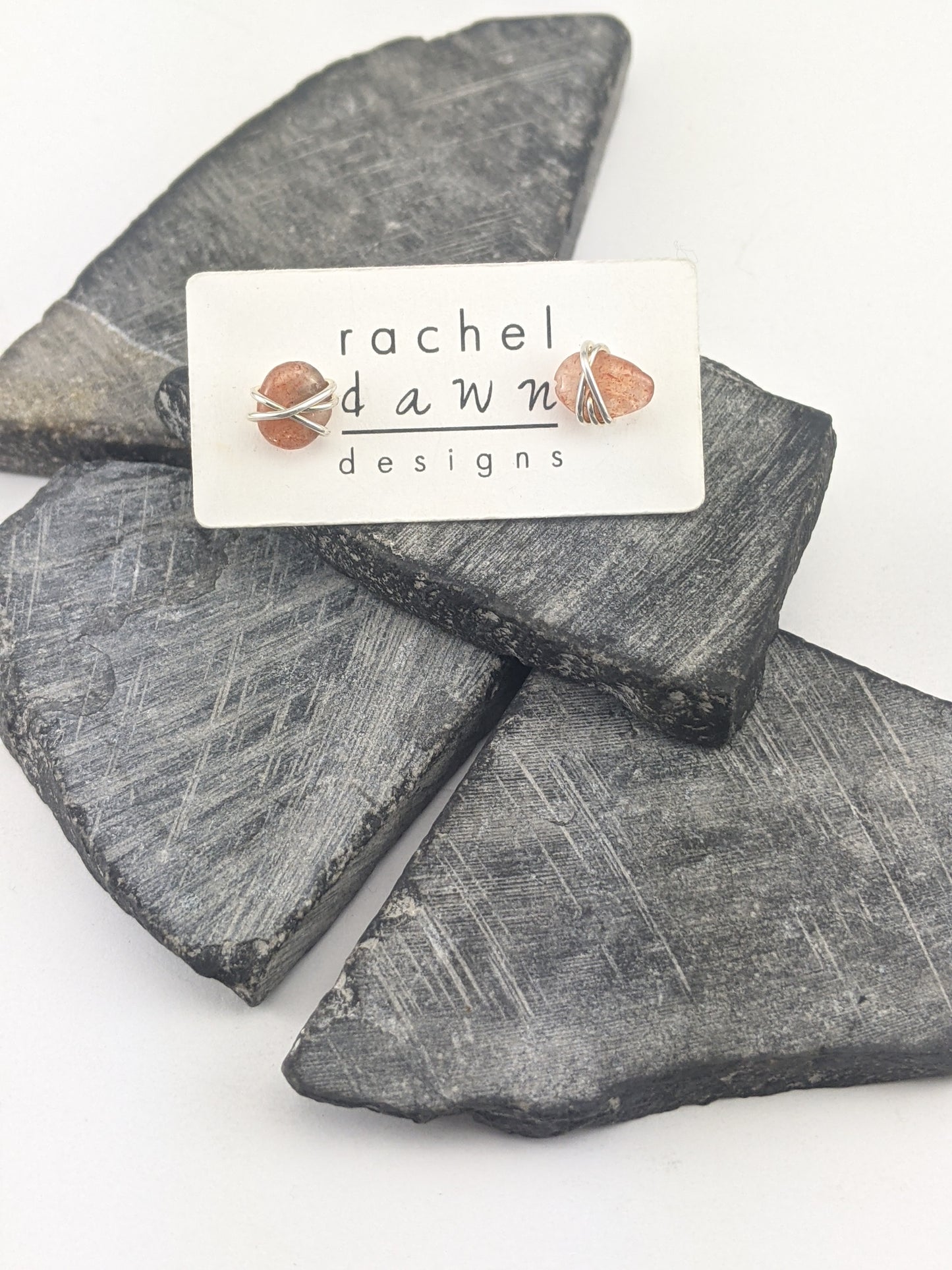 Silver Wrapped Sunstone Stud Earrings | Gemstone Studs | Dainty Earrings | Sunstone Studs | Delicate Earrings | Post Earrings | Small Boho Earrings
