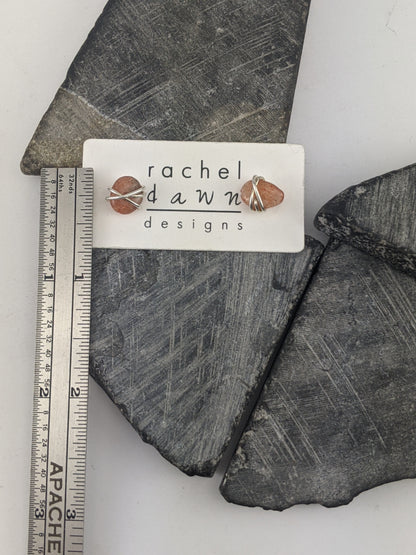 Silver Wrapped Sunstone Stud Earrings | Gemstone Studs | Dainty Earrings | Sunstone Studs | Delicate Earrings | Post Earrings | Small Boho Earrings