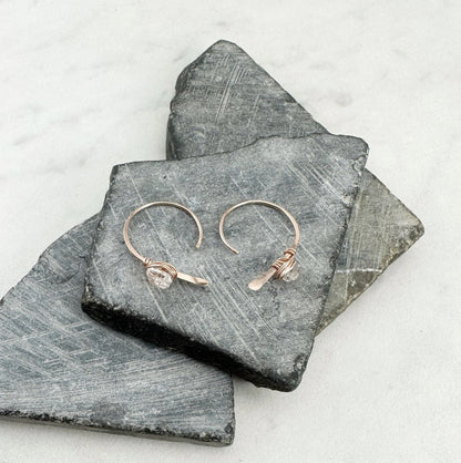 Rose Gold Arch Earrings with Herkimer Diamonds | Birthstone Earrings | Dainty Earrings | Rose Gold Boho Earrings | Rose Gold Hoops | April Birthstone | Arch Hoops | Simple Earrings | Open Hoops | Minimalist Earrings