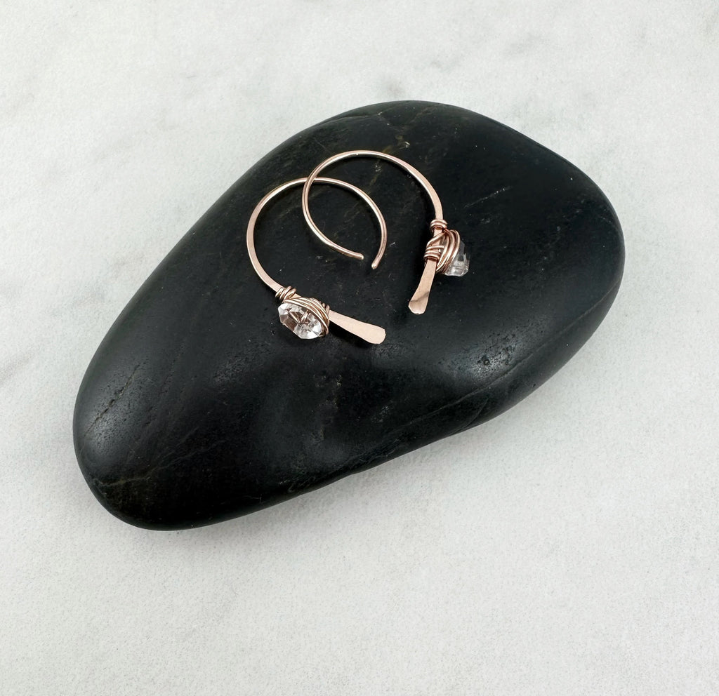Rose Gold Arch Earrings with Herkimer Diamonds