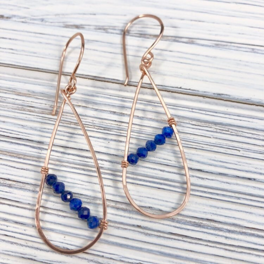 Skinny Rose Gold Lapis Teardrop Earrings | Teardrop Earrings | Asymmetric Earrings | Lapis Earrings | Boho Hoops | Lightweight Earrings | Edgy Earrings | Modern Earrings