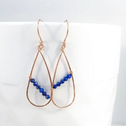 Skinny Rose Gold Lapis Teardrop Earrings | Teardrop Earrings | Asymmetric Earrings | Lapis Earrings | Boho Hoops | Lightweight Earrings | Edgy Earrings | Modern Earrings