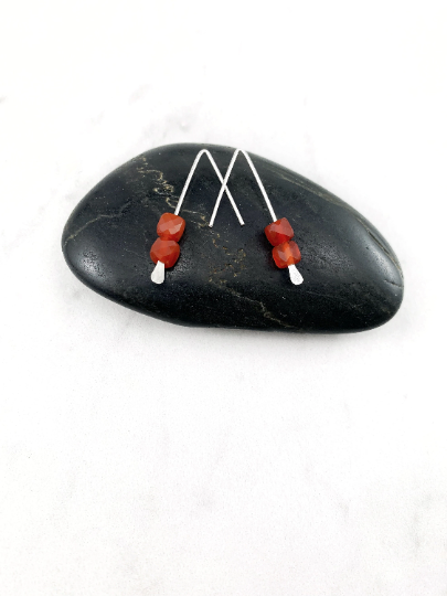 Silver & Carnelian Triangle Stick Earrings
