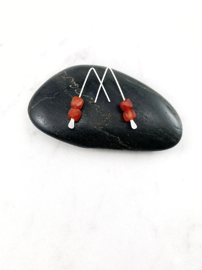 Silver Carnelian Stick Earrings | Dainty Earrings | Gemstone Earrings | Everyday Earrings | Silver Boho Earrings | Pull Through Earrings | Lightweight Earrings