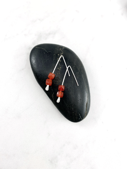 Silver Carnelian Stick Earrings | Dainty Earrings | Gemstone Earrings | Everyday Earrings | Silver Boho Earrings | Pull Through Earrings | Lightweight Earrings