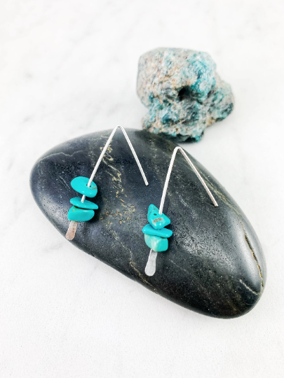 Silver Turquoise Stick Earrings | Dainty Earrings | Gemstone Earrings | Everyday Earrings | Silver Boho Earrings | Pull Through Earrings | Lightweight Earrings