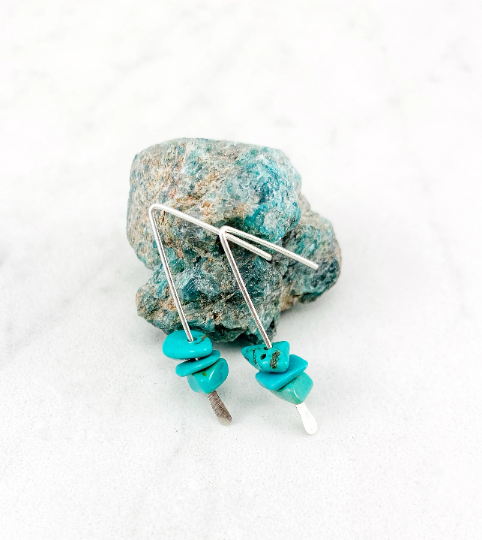 Silver Turquoise Stick Earrings | Dainty Earrings | Gemstone Earrings | Everyday Earrings | Silver Boho Earrings | Pull Through Earrings | Lightweight Earrings