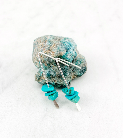 Silver Turquoise Stick Earrings | Dainty Earrings | Gemstone Earrings | Everyday Earrings | Silver Boho Earrings | Pull Through Earrings | Lightweight Earrings