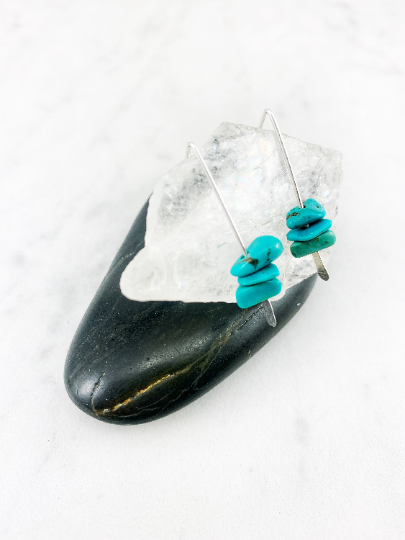 Silver Turquoise Stick Earrings | Dainty Earrings | Gemstone Earrings | Everyday Earrings | Silver Boho Earrings | Pull Through Earrings | Lightweight Earrings