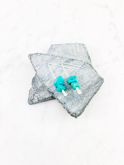 Silver & Turquoise Triangle Stick Earrings