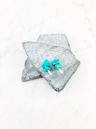 Silver Turquoise Stick Earrings | Dainty Earrings | Gemstone Earrings | Everyday Earrings | Silver Boho Earrings | Pull Through Earrings | Lightweight Earrings