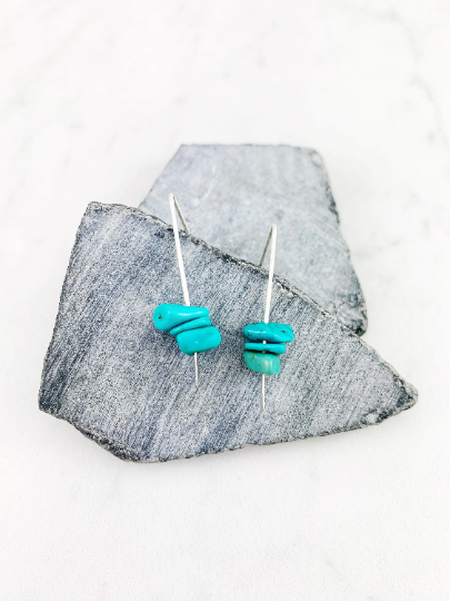 Silver Turquoise Stick Earrings | Dainty Earrings | Gemstone Earrings | Everyday Earrings | Silver Boho Earrings | Pull Through Earrings | Lightweight Earrings