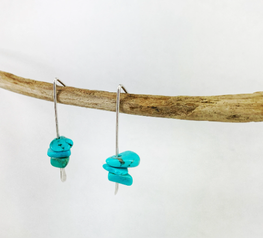 Silver Turquoise Stick Earrings | Dainty Earrings | Gemstone Earrings | Everyday Earrings | Silver Boho Earrings | Pull Through Earrings | Lightweight Earrings