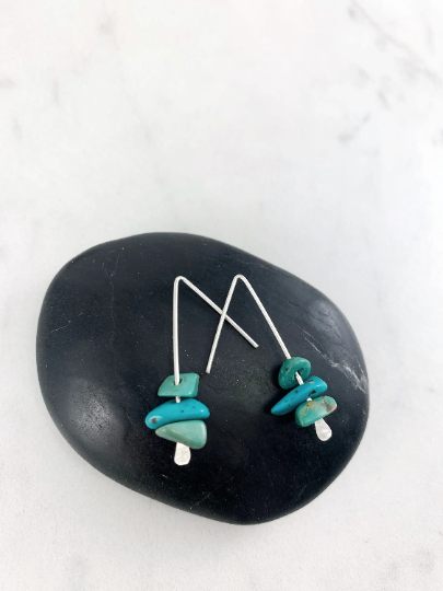 Silver Turquoise Stick Earrings | Dainty Earrings | Gemstone Earrings | Everyday Earrings | Silver Boho Earrings | Pull Through Earrings | Lightweight Earrings