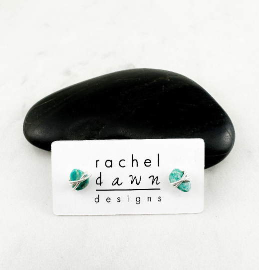 Sterling Silver Wrapped Turquoise Stud Earrings