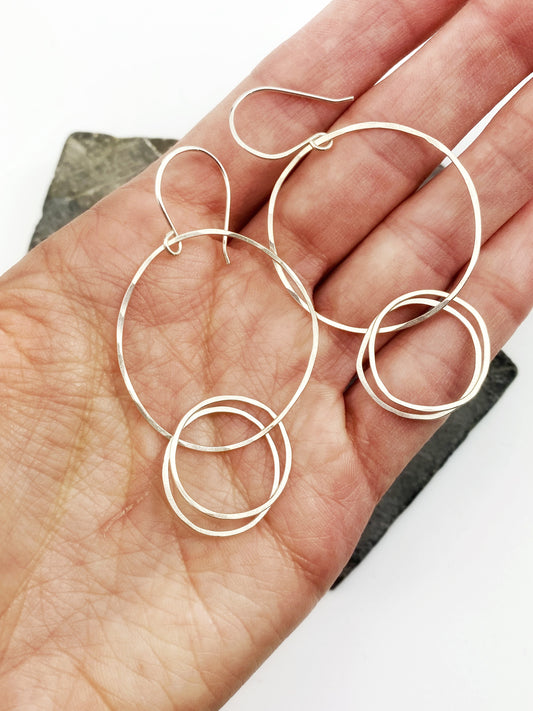 Silver Double Bubble Interlocking Circle Earrings | Linked Circle Earrings | Statement Earrings | Hoop Earrings | Silver Boho Earrings | Festival Earrings | Interlocked Circle Earrings