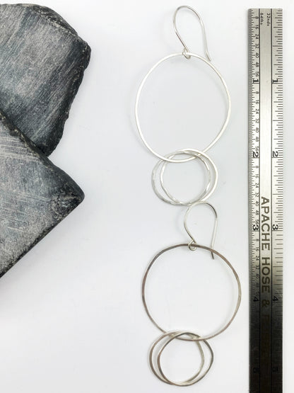 Silver Double Bubble Interlocking Circle Earrings | Linked Circle Earrings | Statement Earrings | Hoop Earrings | Silver Boho Earrings | Festival Earrings | Interlocked Circle Earrings