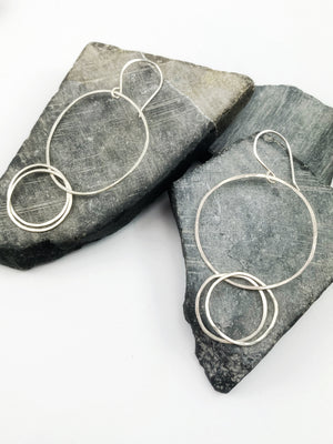 Sterling Silver Double Bubble Interlocking Circle Earrings