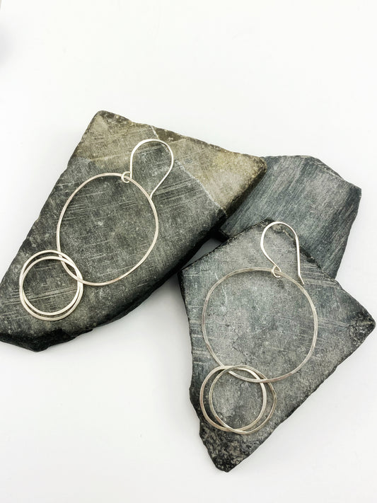Silver Double Bubble Interlocking Circle Earrings | Linked Circle Earrings | Statement Earrings | Hoop Earrings | Silver Boho Earrings | Festival Earrings | Interlocked Circle Earrings