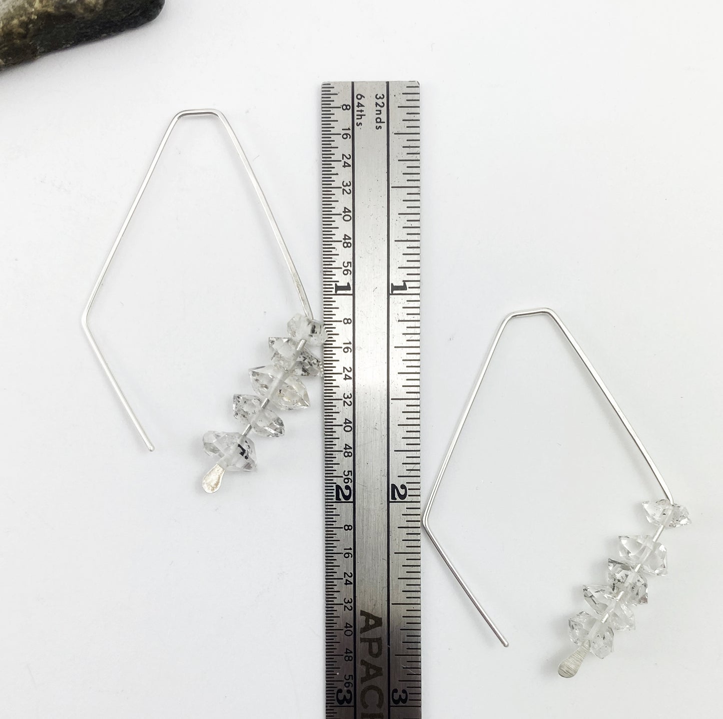 Silver Herkimer Diamond Open Kite Earrings | Geometric Earrings | Minimalist Earrings | Lightweight Jewelry | Hammered Hoops | Sterling Silver