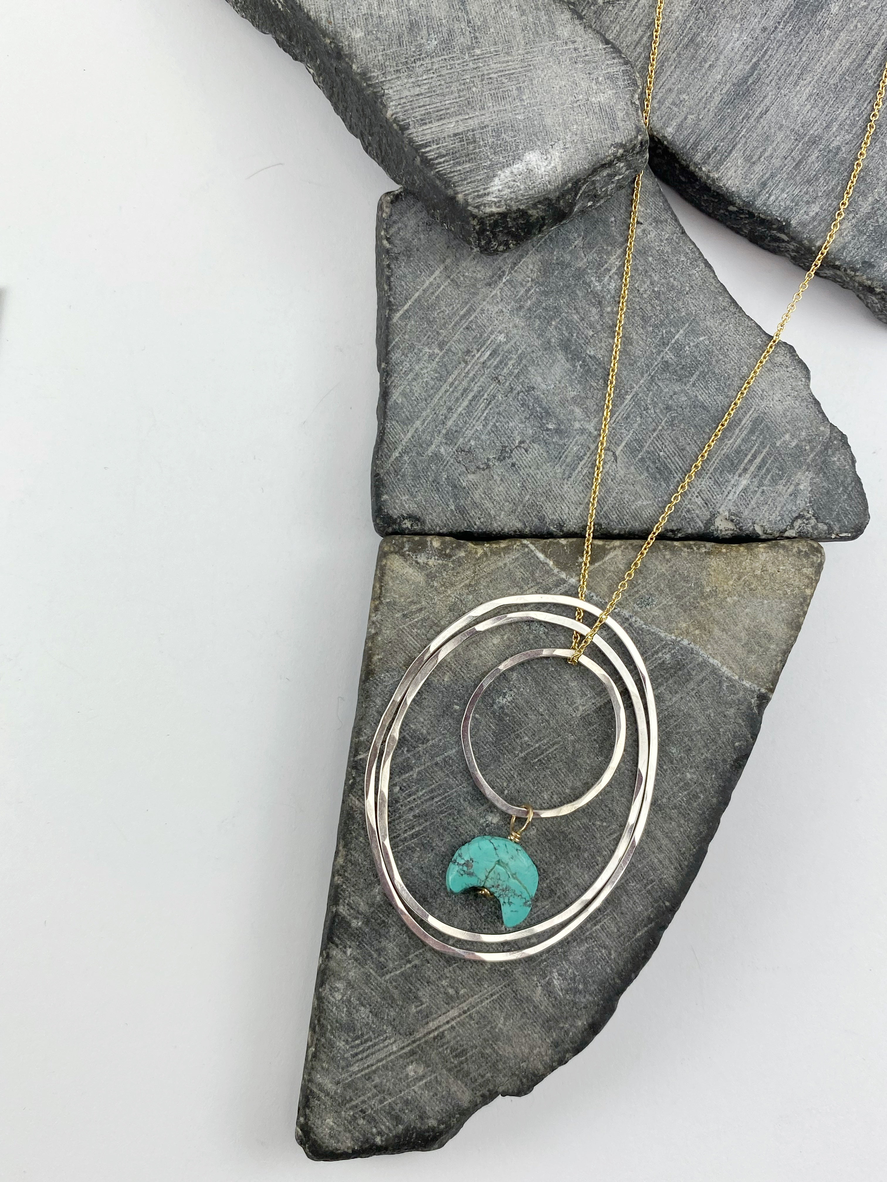 Sterling Silver Oval and Turquoise Necklace