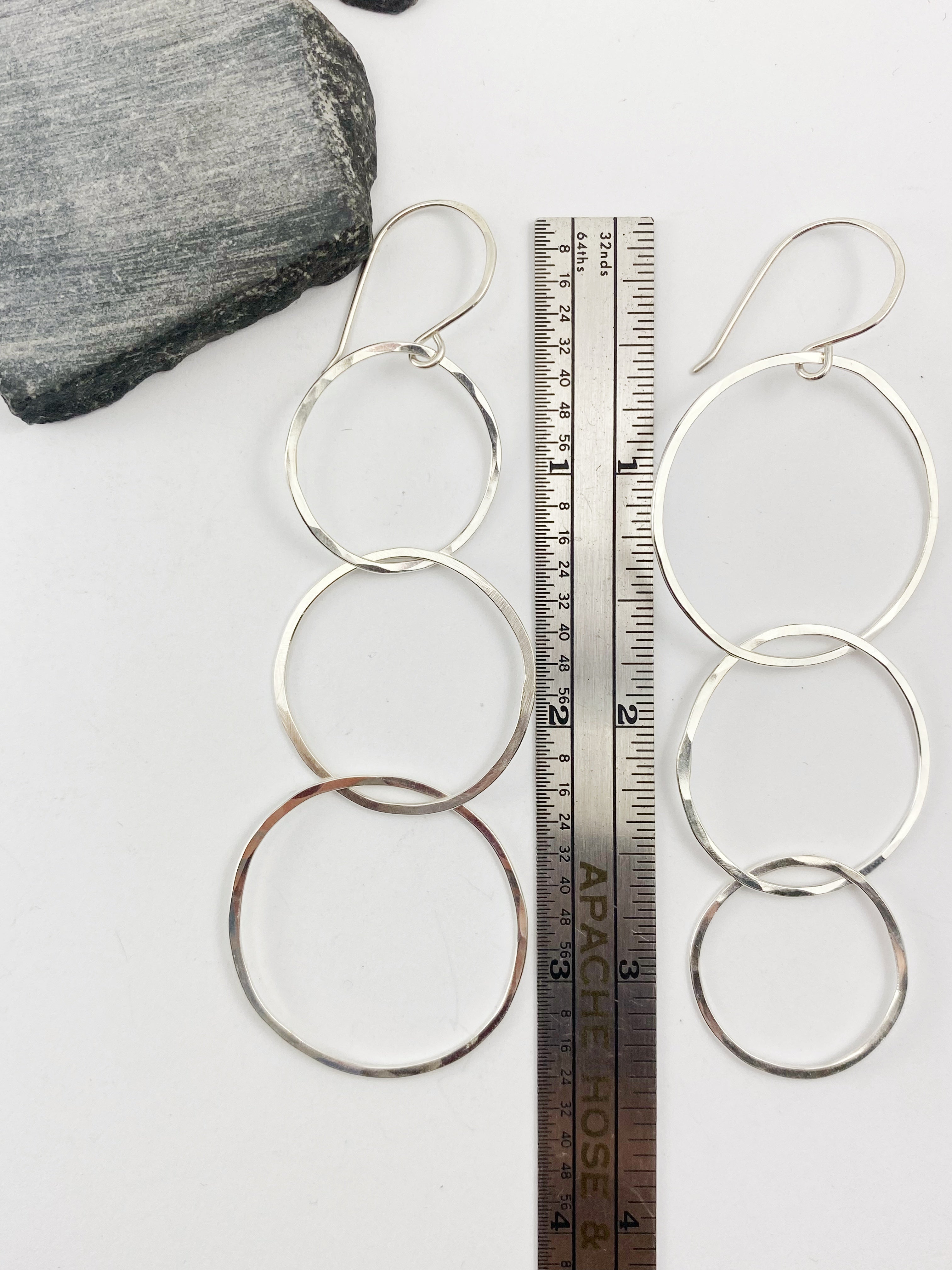 Sterling Silver Triple Hoop Asymmetric Circle Earrings