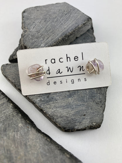Silver Amethyst Stud Earrings | Minimalist Earrings | Post | Gemstone Studs | February Birthstone | Birthstone Jewelry | Boho Stud Earrings