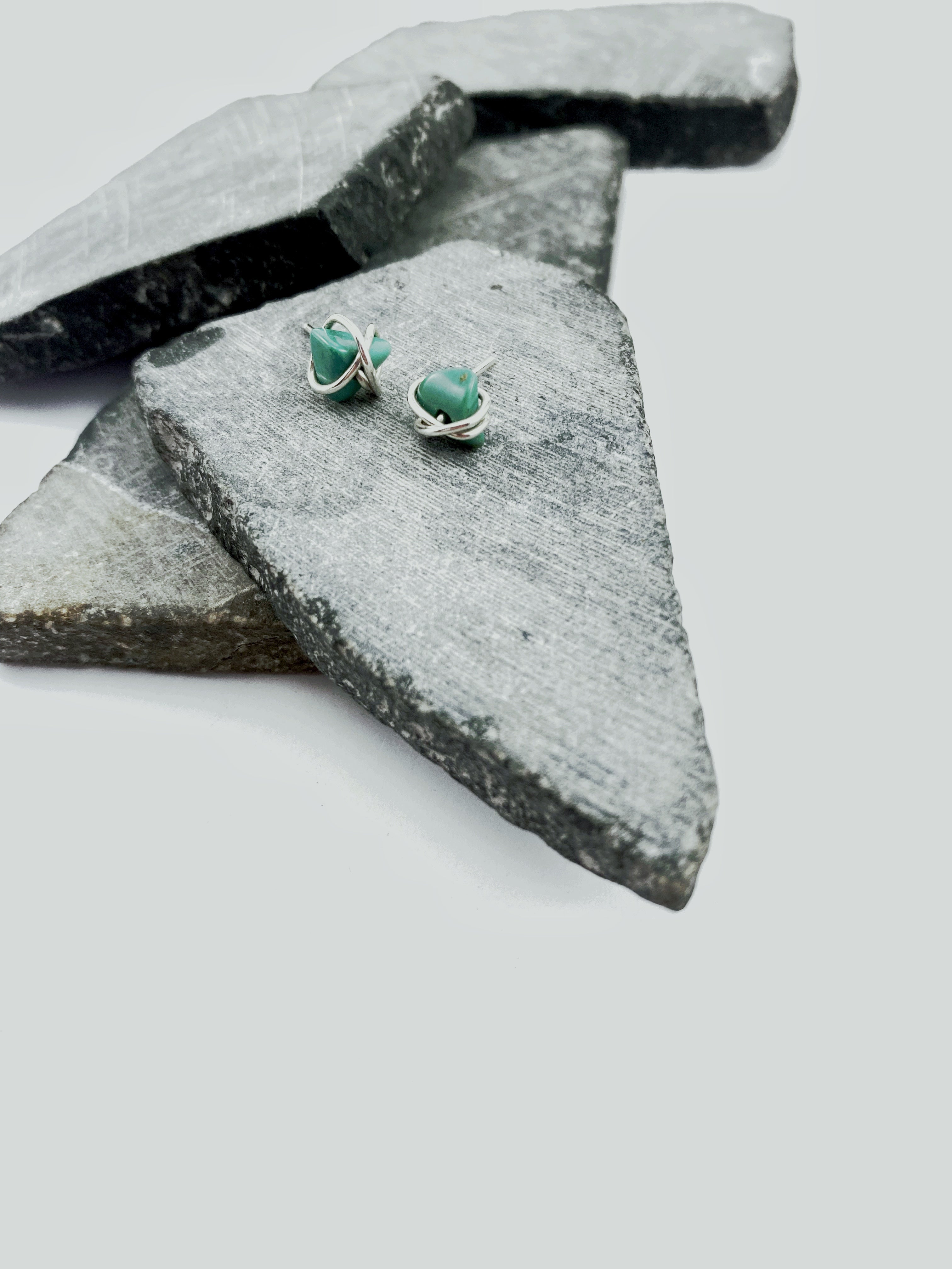 Sterling Silver Wrapped Malachite Stud Earrings