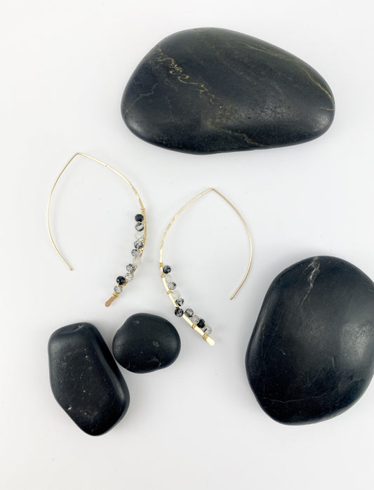 Tourmalated Quartz Petal Open Hoops | Arc Earrings | Petal Threaders | Open Hoops |Gold Boho Earrings | Minimalist Earrings | Lightweight Earrings