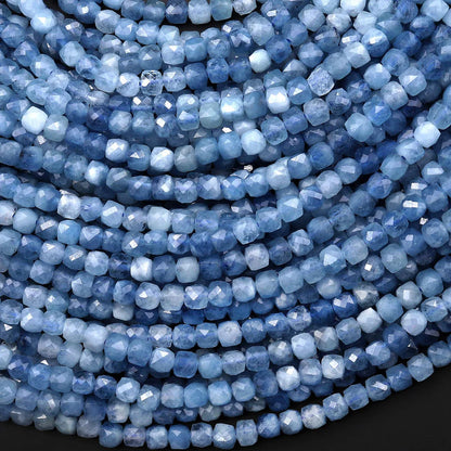 close up of genuine, faceted aquamarine beads used for birthstone charm jewelry